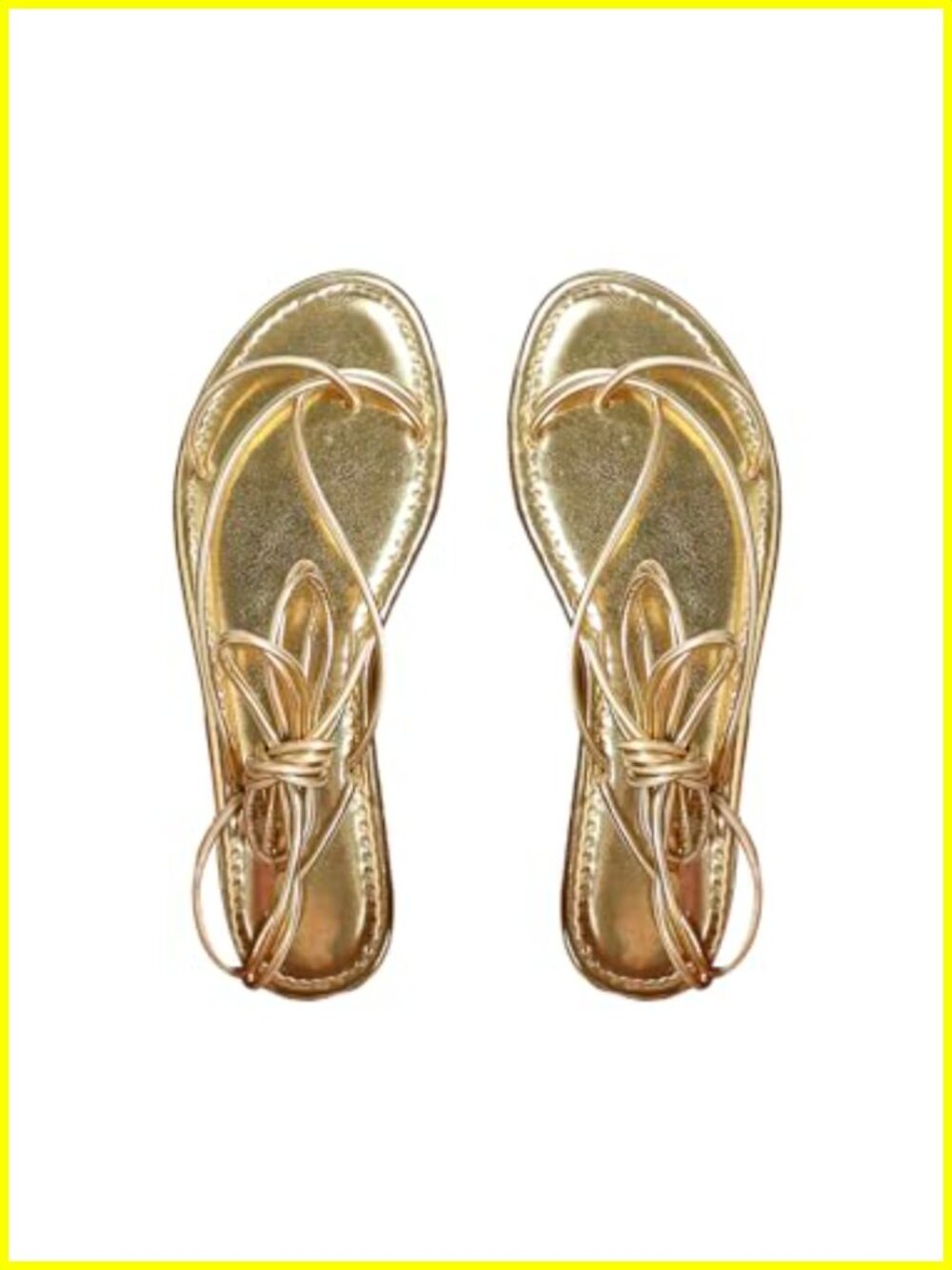 Women's Gold Flat Sandals Strappy Lace Up Thong Toe Slide